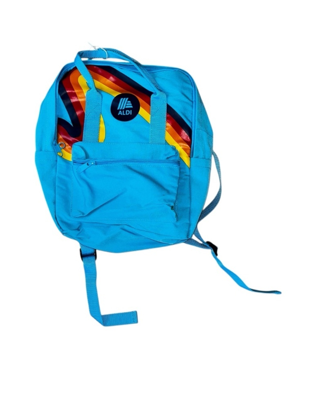 Aldi Gear Blue Rainbow Backpack with Laptop Sleeve Pockets Logo 14” x 10”